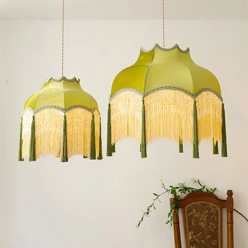 Fina Tassel Pendant Light Vintage Zelené lampy Lampia tienenie pre živé kuchynské ostrovy ostrovy Home zavesenie jedálenské miestnosti Svetlá