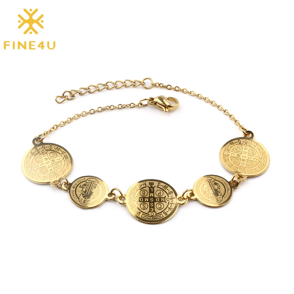 Fine4u B422 Gold Color Saint Benedikt San Benito Medal Charm Carm pre dámy alebo ženy
