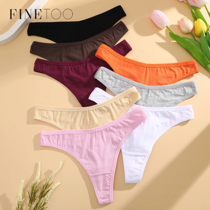 FINETOO 1/2/3/5/8KS Cotton Solid Remienky Dámske nohavičky sexy spodná bielizeň s nízkym pásom Žena Priedušná G-String Soft Lingerie S-XL