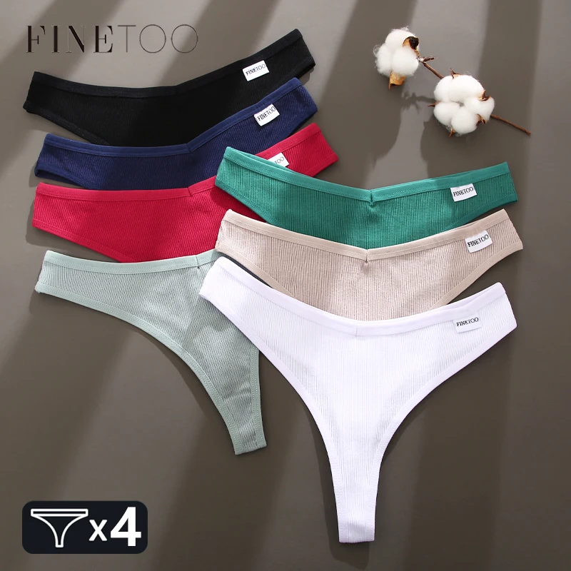 FINETOO 4KS Bavlnené pruhované pevné spodné prádlo pre ženy Sexy V pás G-String nohavičky Dám