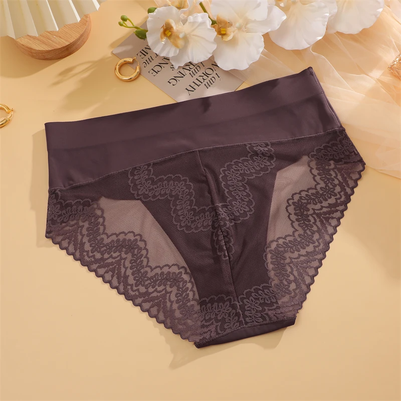 FINETOO SUSPLESS SLEDING Briefs Patchwork Lace Lace Underwear for Women Sexy Stredný pás Duté nohavičky Dámske dámy High Stretch spodná bielizeň