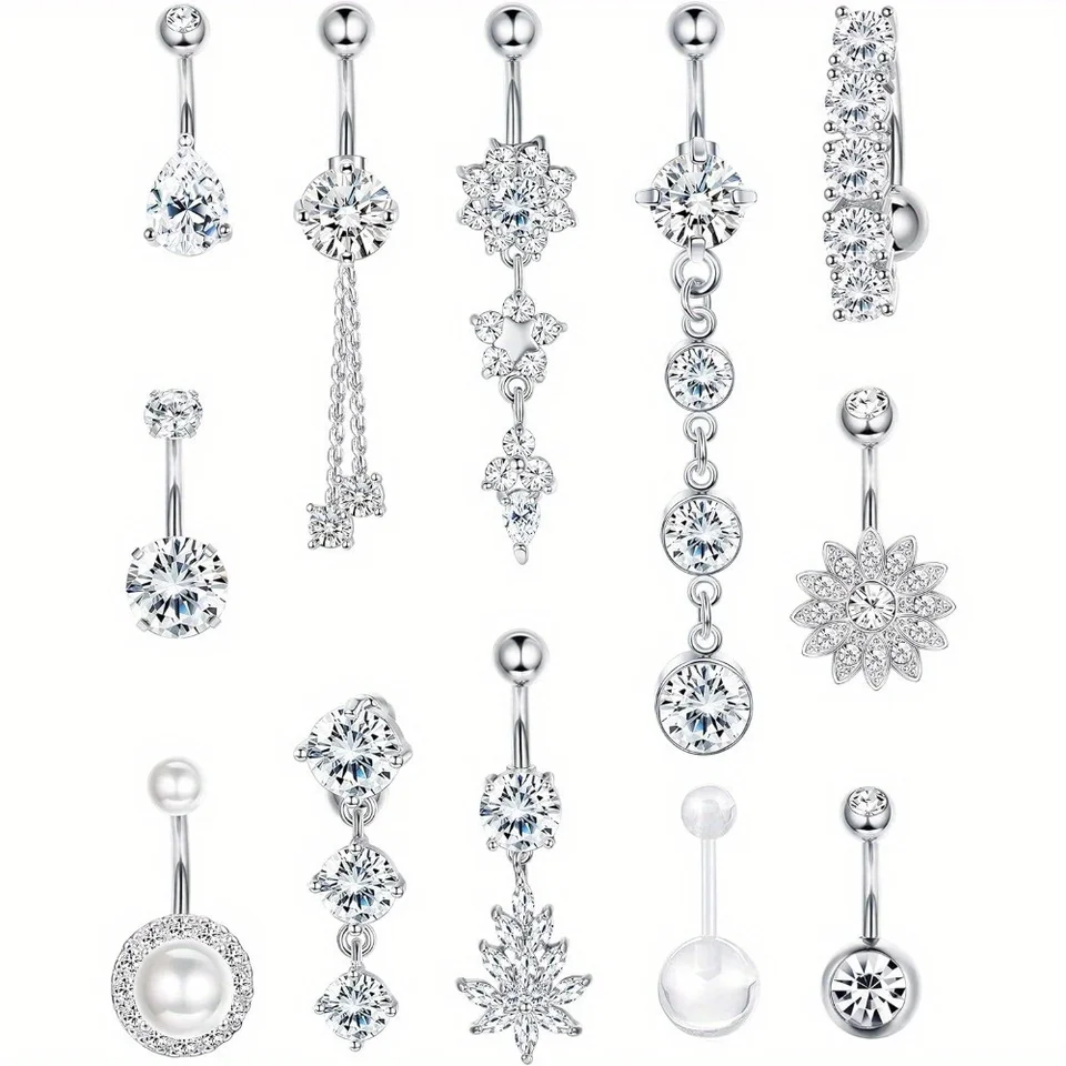Finrezio 1pc 14g Brušové krúžky Brucho Dangle CZ 316L z nehrdzavejúcej ocele pre ženy