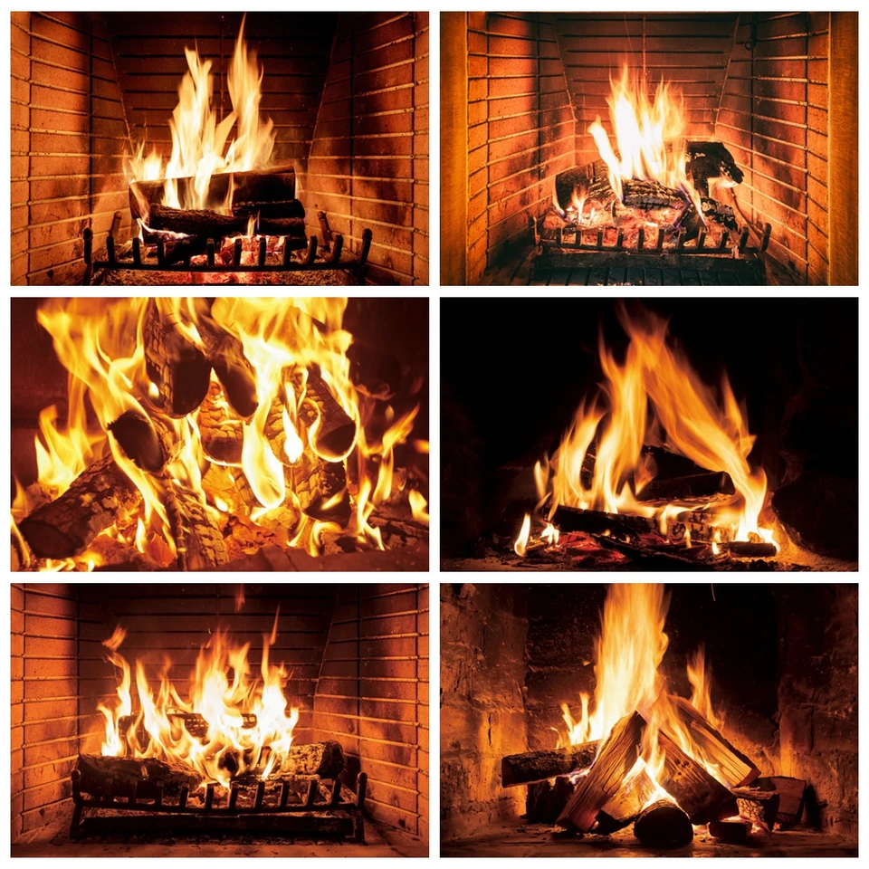Fire Photo Backdrop Fireplace Burning Firewood Domov Decor Plagát vianočná tehlová fotografia pozadie pre fotografické štúdio