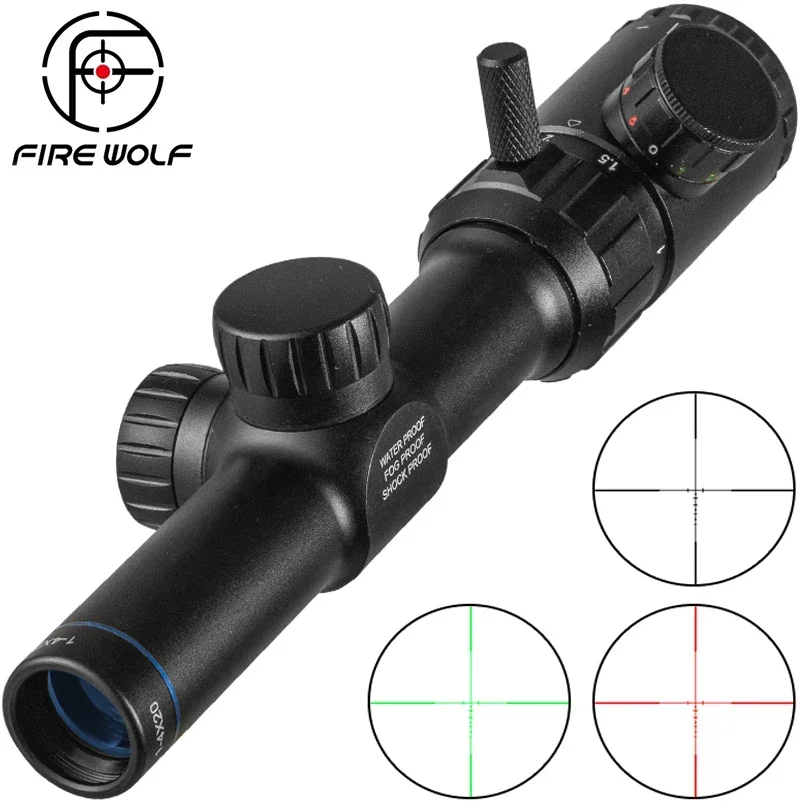 Fire Wolf 1-4x20 Puška Rozsah Ruži zelenej červenej osvetlenej pušky Range Finder Finder Rifle Rifle Rufle Scoup Air Rifle Optical Optický lov zrak