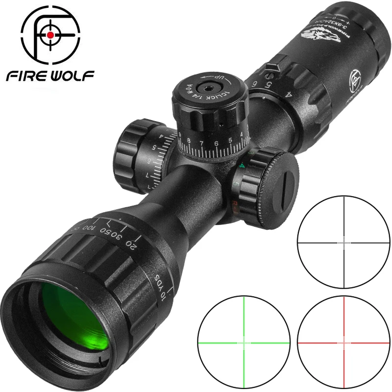Fire Wolf 3-9x32 Poľovnícka taktická optická puška Rozsah s červeným zeleným osvetlený