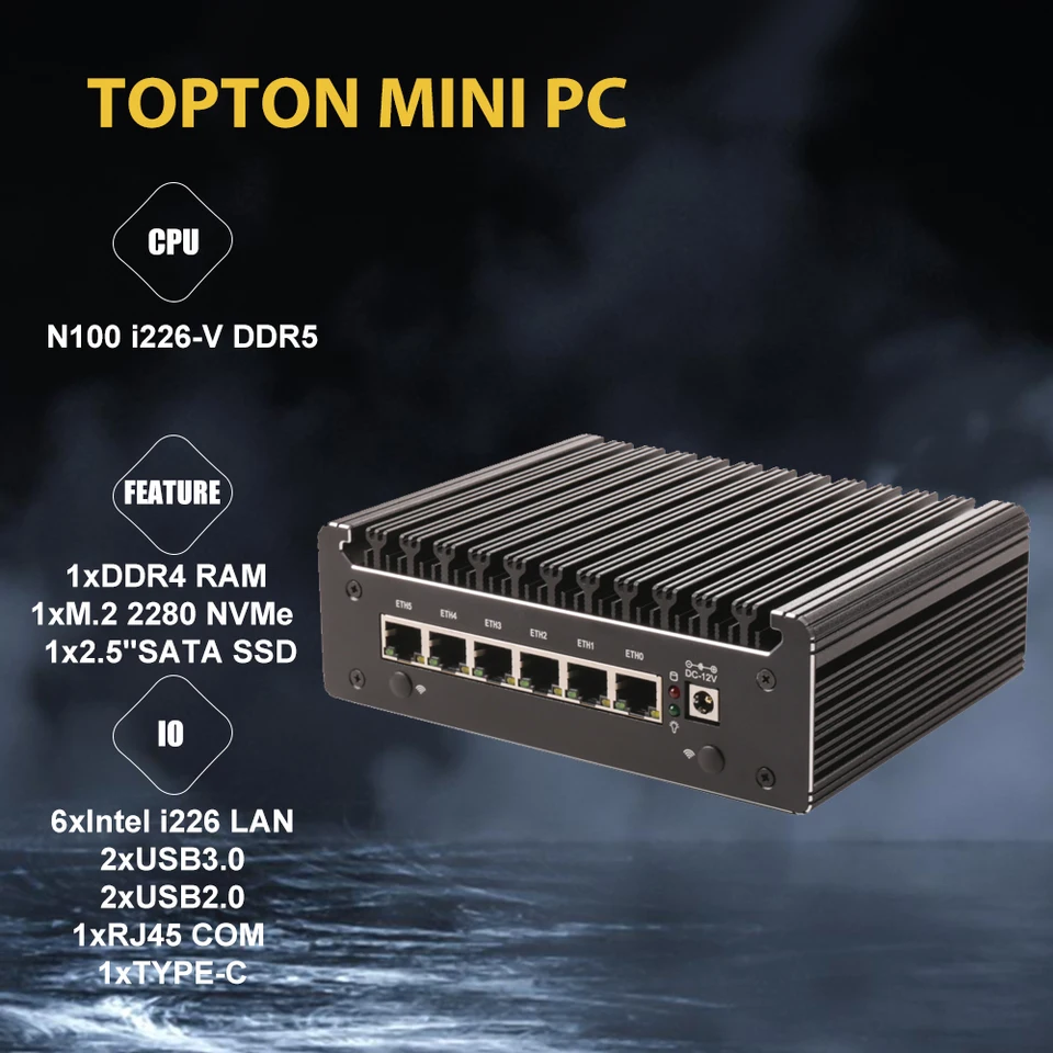 Firewall Mini PC Pentium 8505 I3 1125G4 Intel N100 2,5G Soft Router 6x I226-V LAN 1*COM Industrial Fanless PC Efektívne chladenie