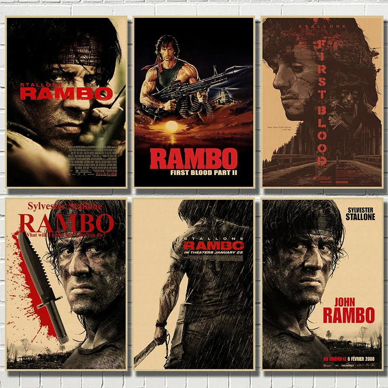 First Blood Movie Kraft Paper Plagát Vintage plagáty Domáca bar Living Decor Kraft Paper Vysoko kvalitná nálepka na stenu plagátu