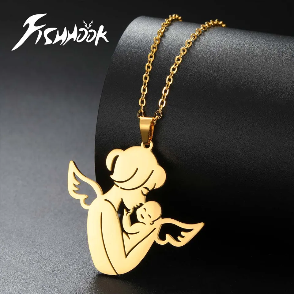 Fishhook Baby Mom anjel Matka Deň darček k náhrdelníkovi pre ženy Men Men Rodina otec otec Kid Klepeľ klenotnícke reťaz z nehrdzavejúcej ocele