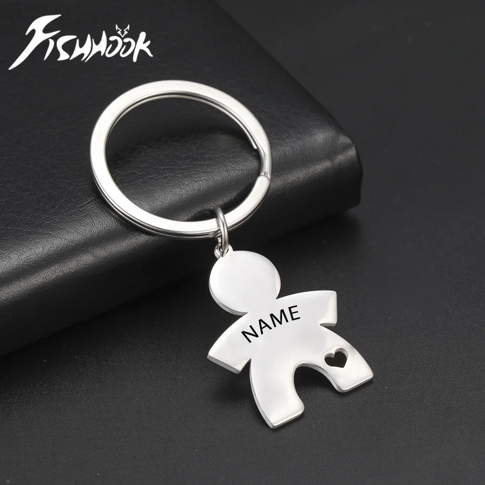 Fishhook Kid dieťa dieťa personalizované kľúče pre ženy Men Custom Engrave Name Rodinný kľúč reťaze darček z nehrdzavejúcej ocele šperky