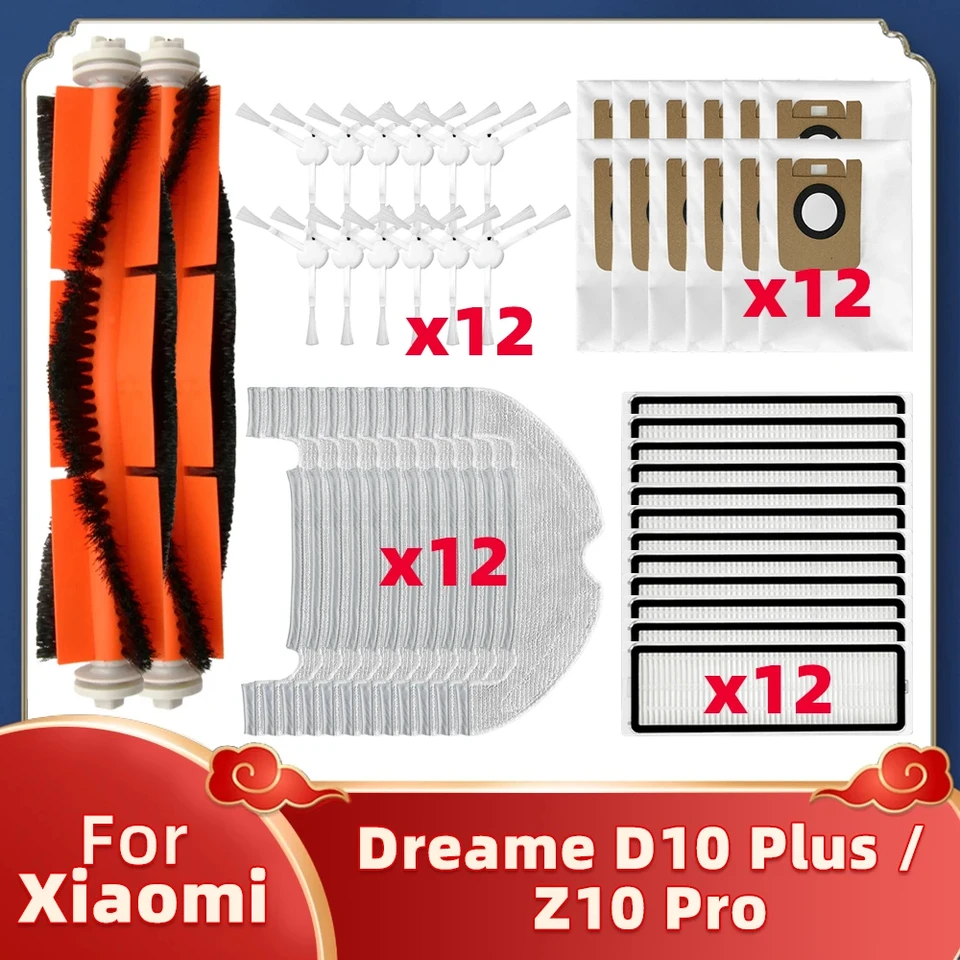Fit For Dreame Bot D10 Plus RLS3D / Z10 Pro / L10 Plus robot vysávač Hepa filter mop hlavná bočná bočná kefová vrecká na prach