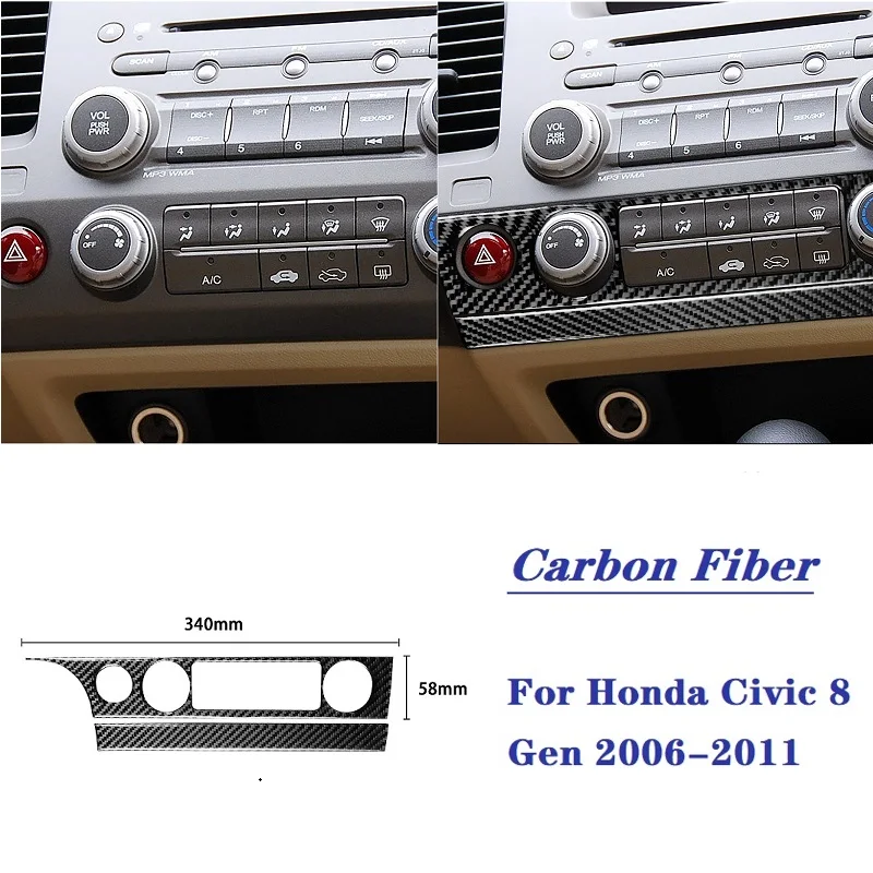 Fit for Honda Civic 8 Gen 2006-2011 Interiérové ​​vozidlá Klimatizačný panel AC Gombast Rám Rám z uhlíkových vlákien nálepka
