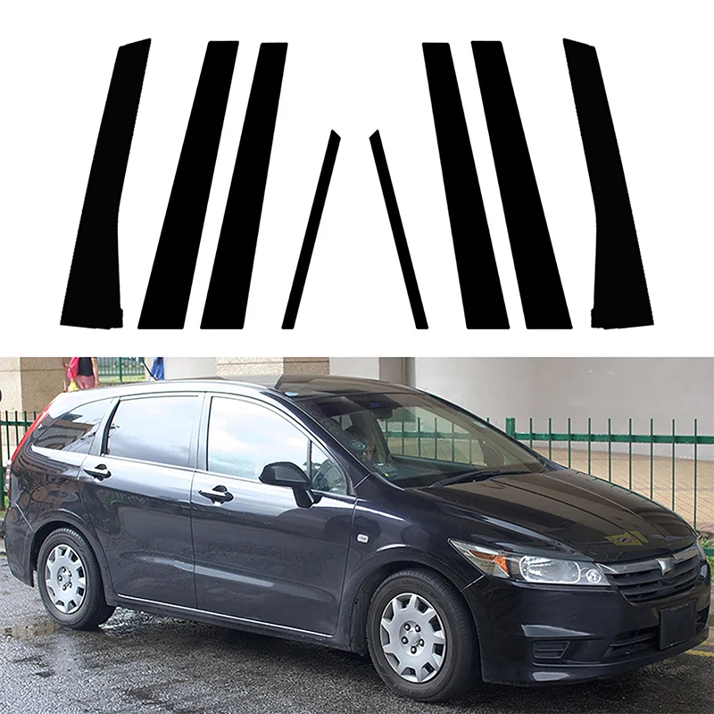 Fit for Honda Stream RN6/7/8/19 2007 2008 2009 2010 2012 2012 2013 2014 2014 Glossy Black Pillar Stôch okna Obklady okien