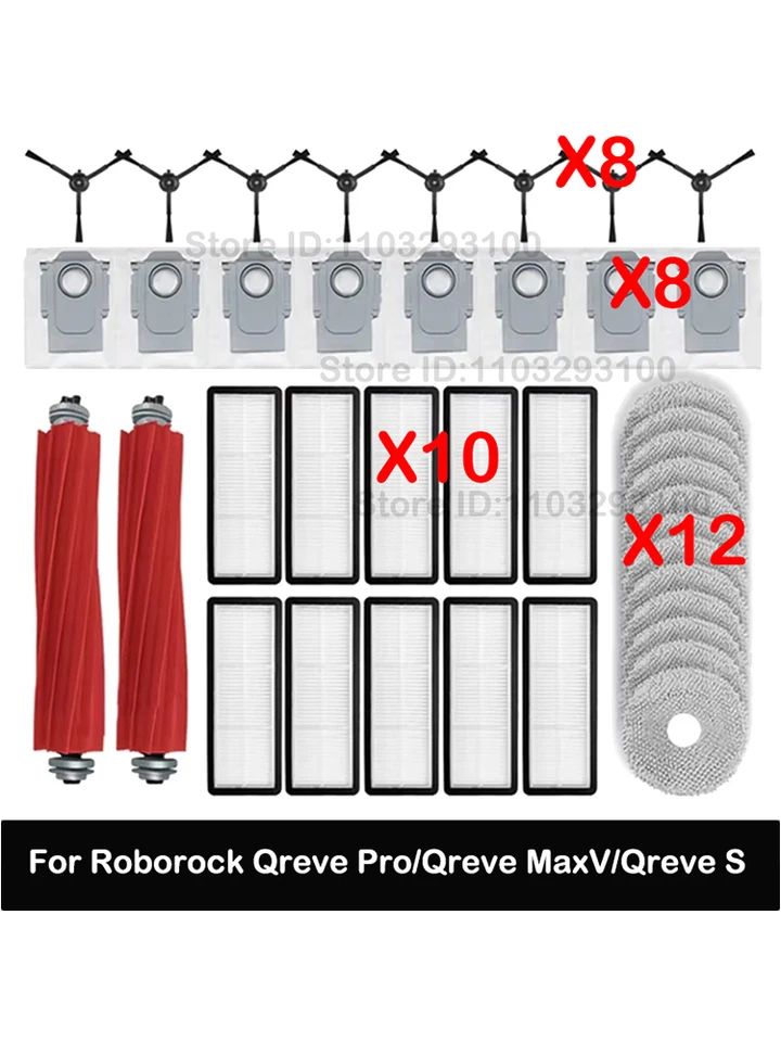 Fit for Roborock Qrevo Pro/ P10 Pro/ Qrevo Maxv/ Qrevo S Robot Vákuové doplnky mop hepa filter Hlavná bočná kefka Časti kefy