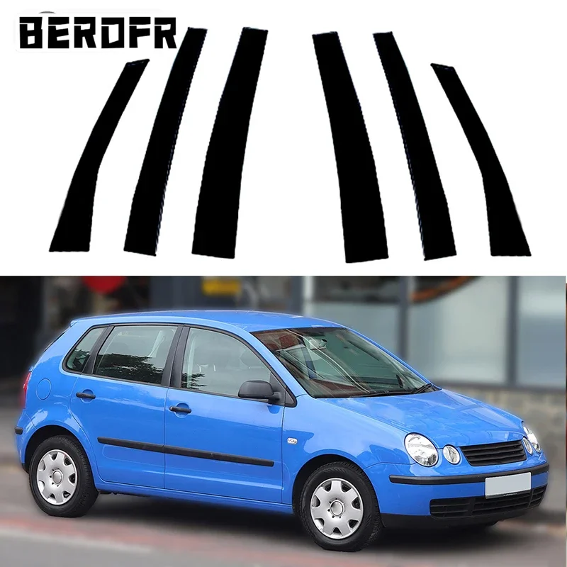 Fit for Volkswagen Polo Mk4 (9n) 5-dverový hatchback 2002-2010 lesk Čierny stĺp stĺpiky Dverné bočné okno Decor Cover Cover Cover