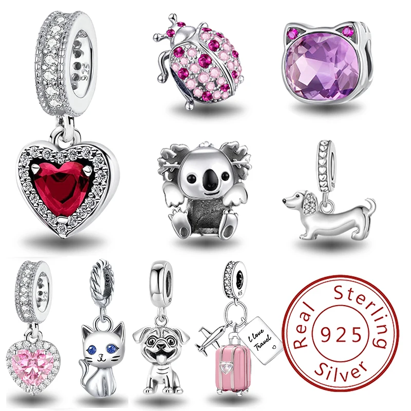 Fit Pandora 925 Sterling Silver Cute Animal Elephant Cat Love Srdce Karty Kúzla korálky DIY náramky pre ženy jemné šperky