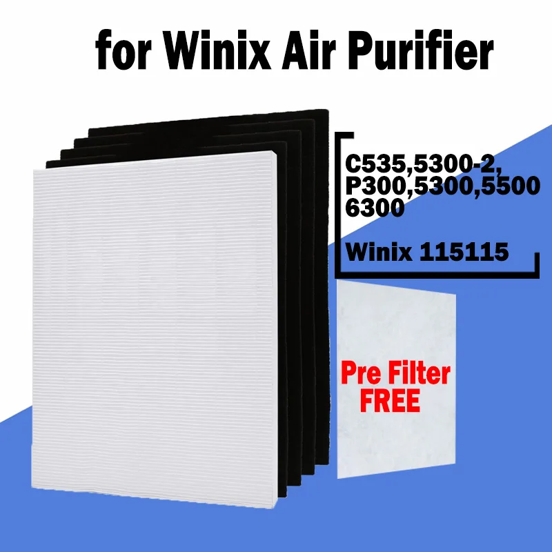 Fit Winix 115115 Air Filter Element Set 1 obrazovka vzduchového filtra Hepa+ 4 výmenné aktívne filtre aktívneho uhlia pre C535 5300-2, P300