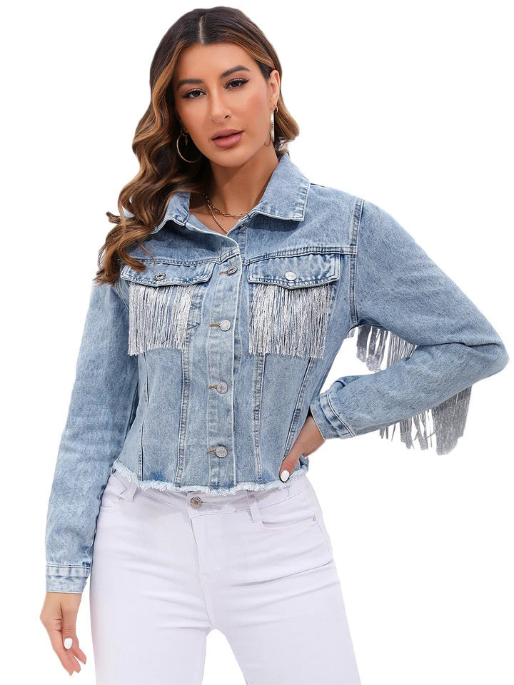 Fitaylor Denim Denim Jacket Casy Lady Lady Tassels Single Denim Denim Coat High Street Denim Outwear