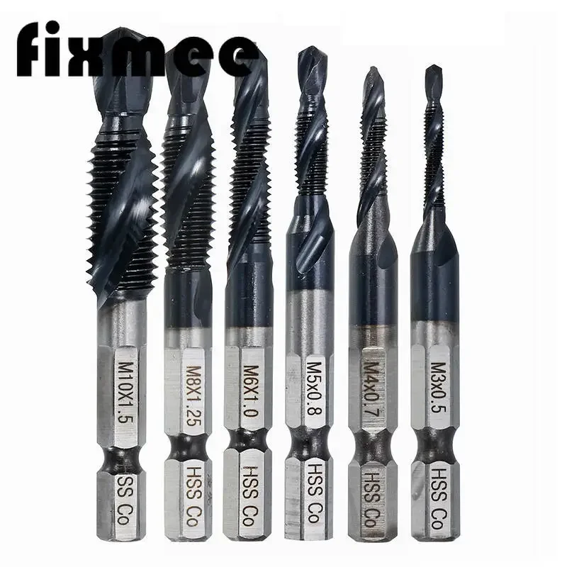 FixMee 6pc/Set HRC89 M3-M10 Kombinovaná vŕtačka TAP Bit Set Tialn potiahnutá deburl countersink Bits Tap & Die Set