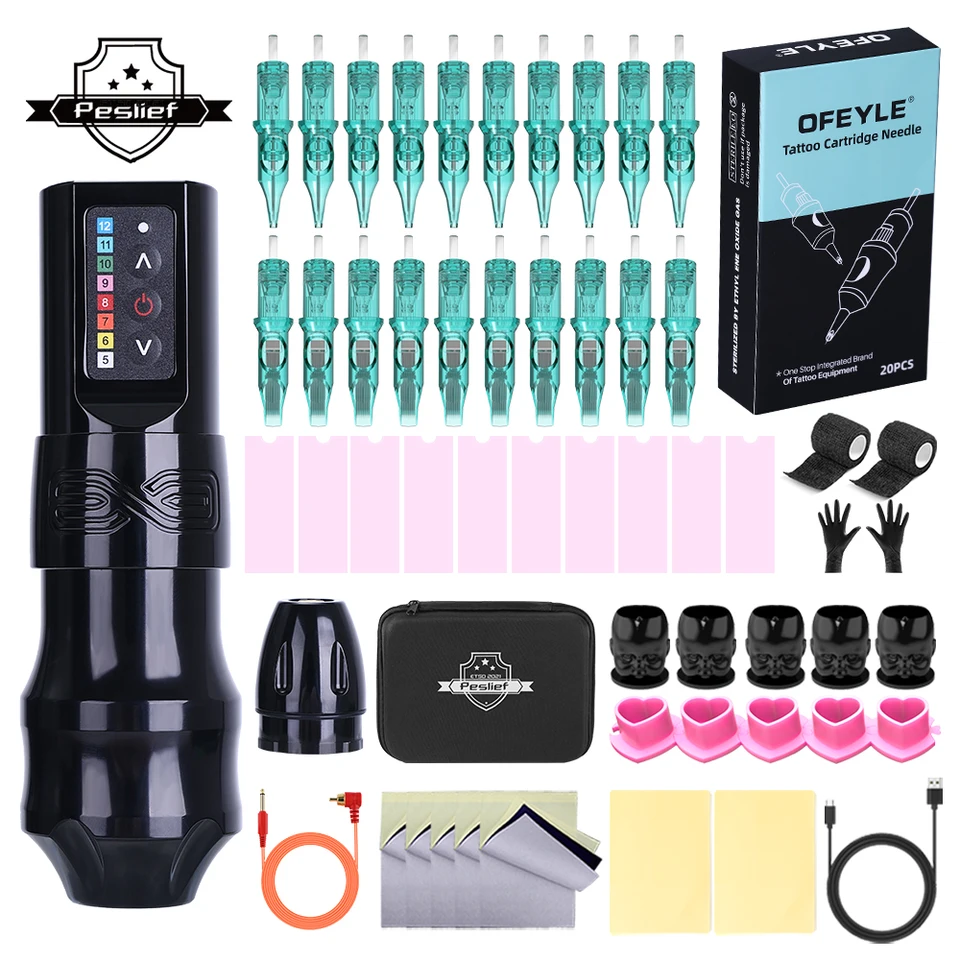 FK Tattoo Motor Machine Kit Rotary Wireless Tattoo Pen Set Set s tetovacou tetovacou ihlou 20ks