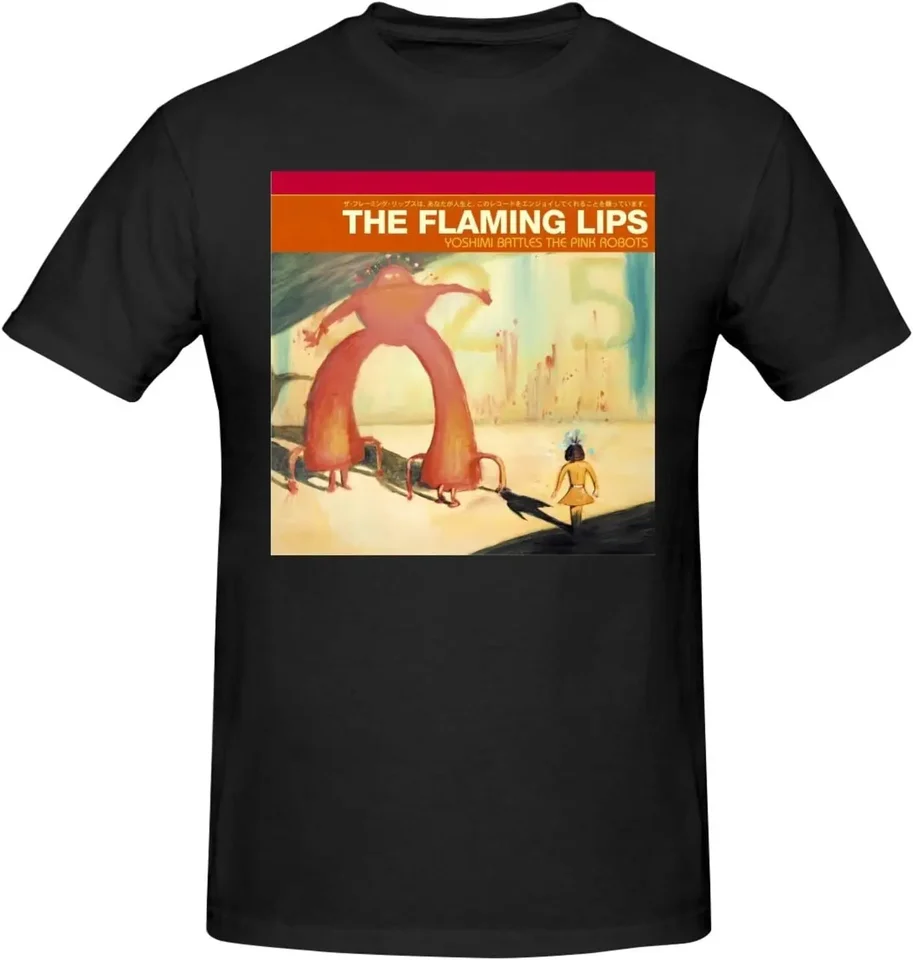 Flaming Band Lips Pánske posádky krku s krátkym rukávom Tops Trend všestranný tričko čierne čierne
