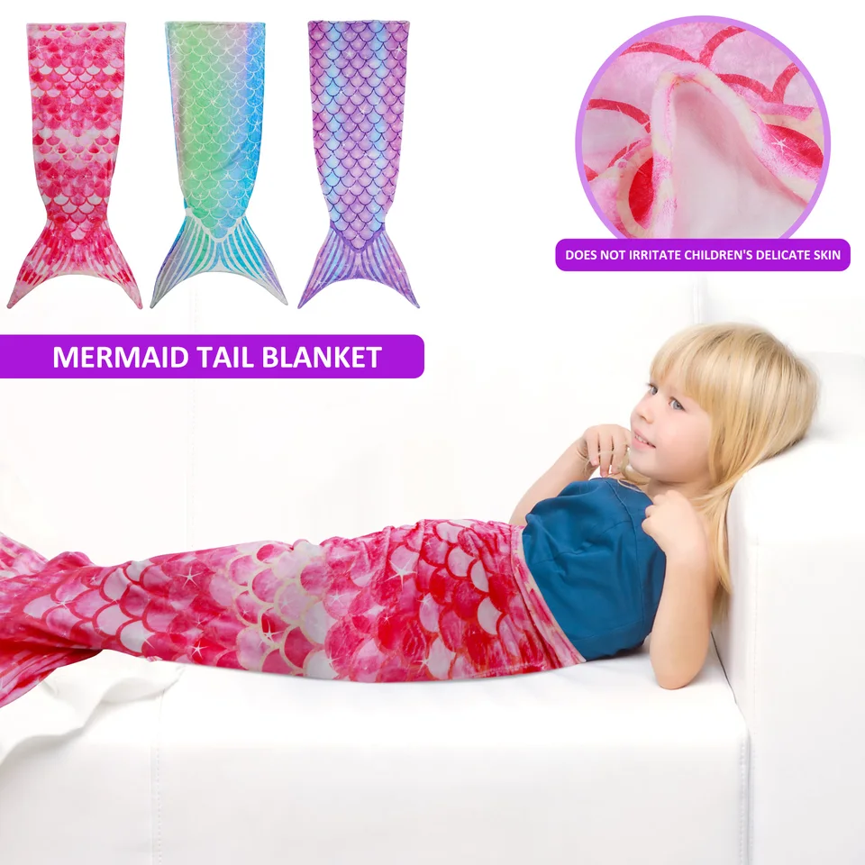 Flanel morská panna prikrývka na morskú pannu spacák z morskej panny Dospelé deti Univerzálna morská panna chvostová prikrývka mäkká ryba Stupnica Snuggle prikrývka