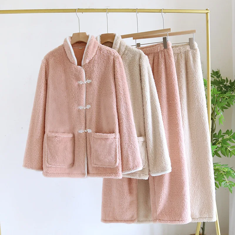 Flanel zahustená teplá zimná dámska pyžama sada pre ženy Nightwear 2024 Nové oblečenie pre spánok nočná pyžama pour femme