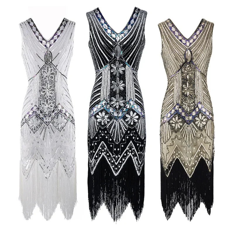 Flapper Dress z 20. rokov 20. storočia plus veľkosť S-4XL Dámska módna vintage gatsby Charleston Sequin Tassel 20s Party Dievčat