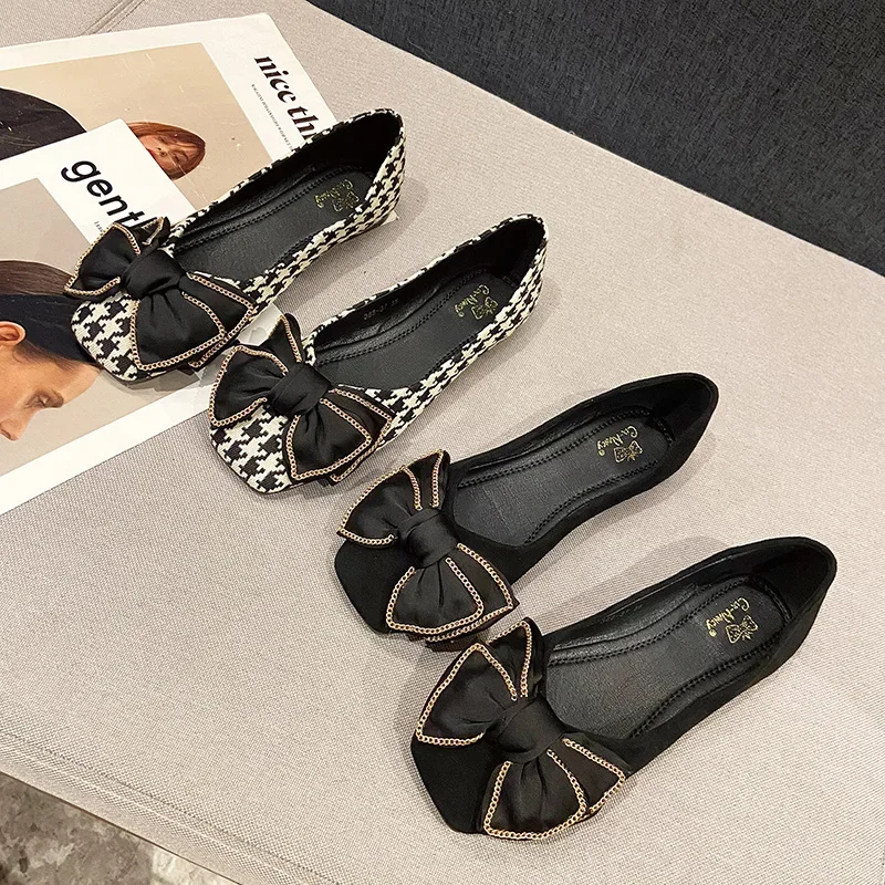 Flaty Ženy s luk zapatos de mŕde ženu topánky letné ploché štvorcové hlavy Velvet čierne mokasínové dámske topánky Zapatos de Mujer