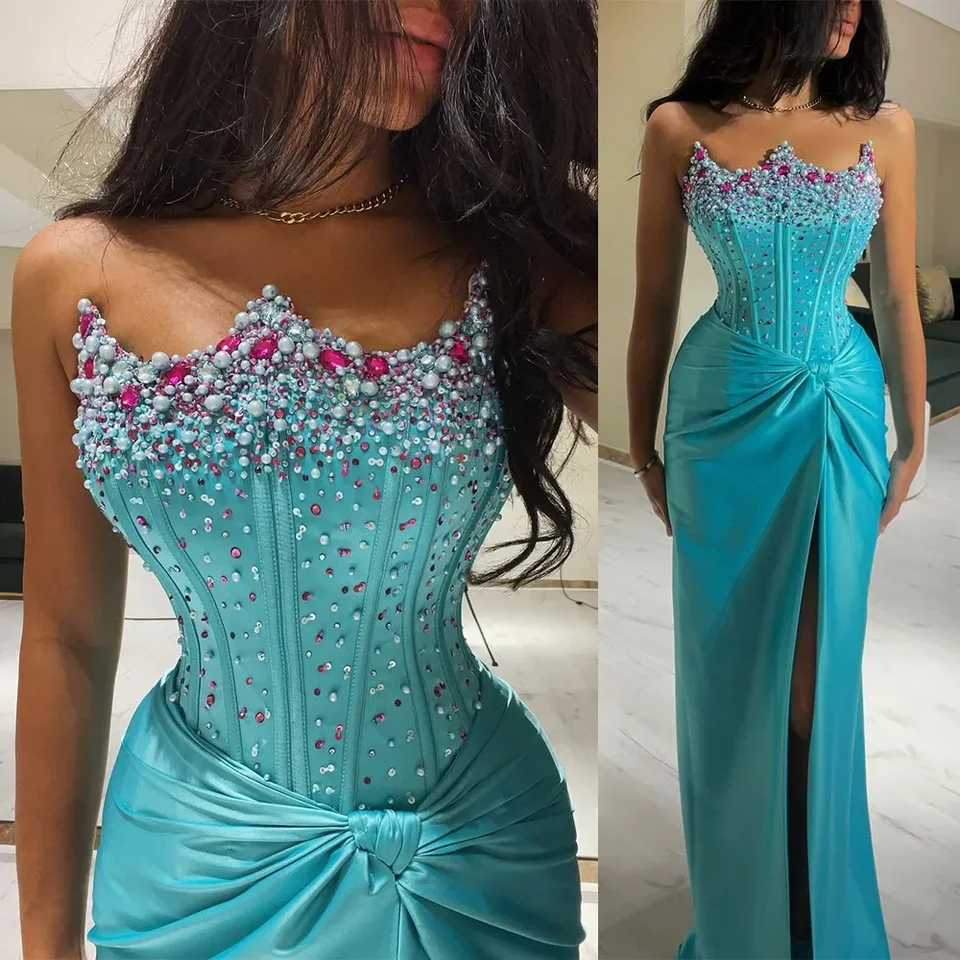 Flavinke Prispôsobené večere morská panna Sparkle Satin Crown Crown Formálne párty Prom šaty príležitosti Vestidos de Noche 2025