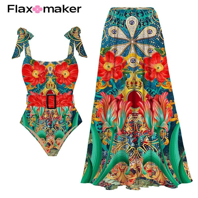 Flaxmaker 2024 Vytlačený jednostupný plavky Set Tankini Beach Wear Tlated plavky