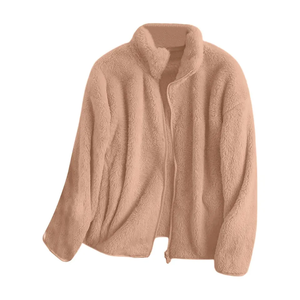 Fleece bunda mikina pre ženy, stojan na golier s dlhým rukávom, lemovaný zipsový bunda, obyčajná mikina žena zip