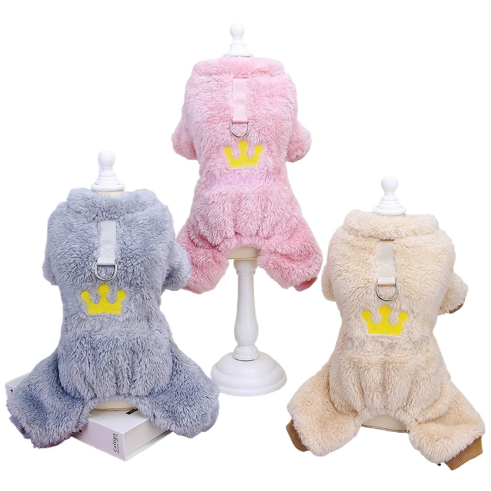 Fleece Dog Pyžamy pre malé psov Pet Pullover Pyžamy s výšivkovou korunou mäkká zimná zimná zimná zimná chihuahua skríningové šaty