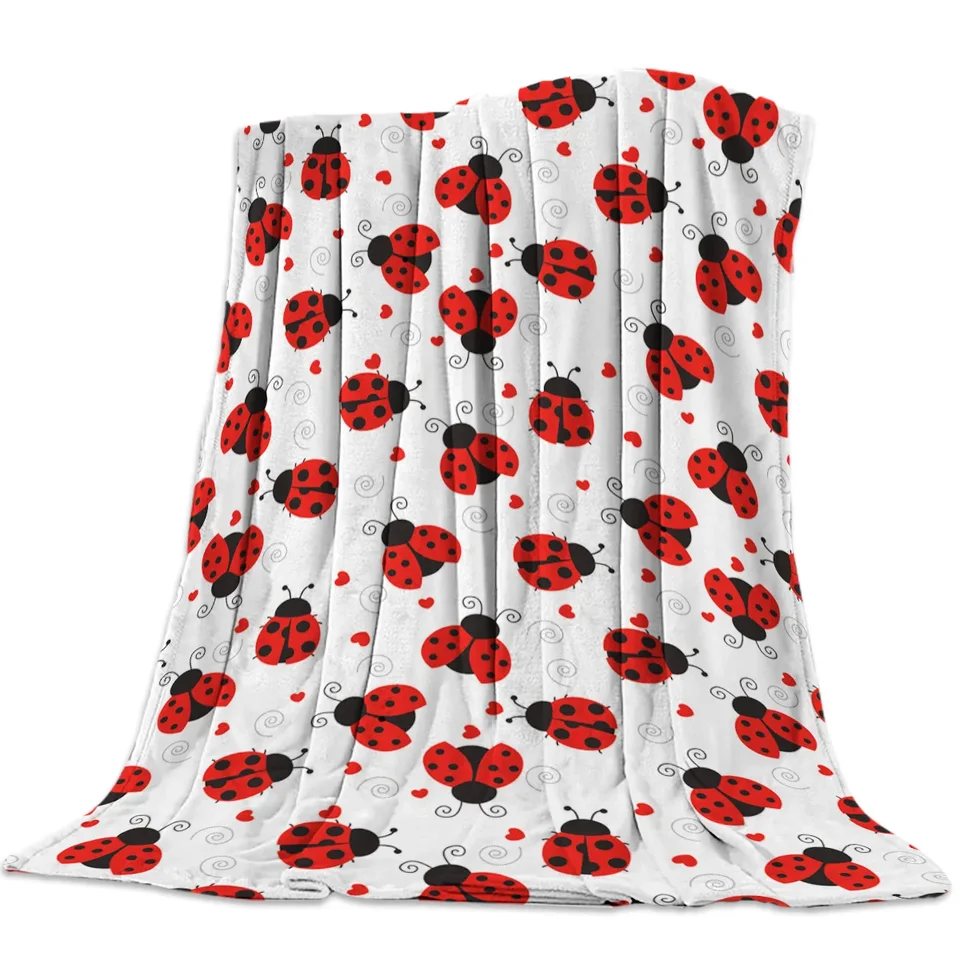 Fleece hádzať posteľ prikrývku ľahký super mäkký útulný útulný ladybug biely pozadie prikrývka darček pre dospelých deti