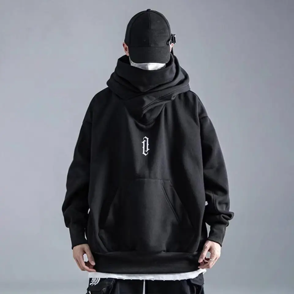 Fleece TurtleNeck Men Hoodie Nadmerná Hip Hop Hop High Collar Men Japanese Ninja Hoodies 2024 Autumn Streetwear Nadmernised Hoody