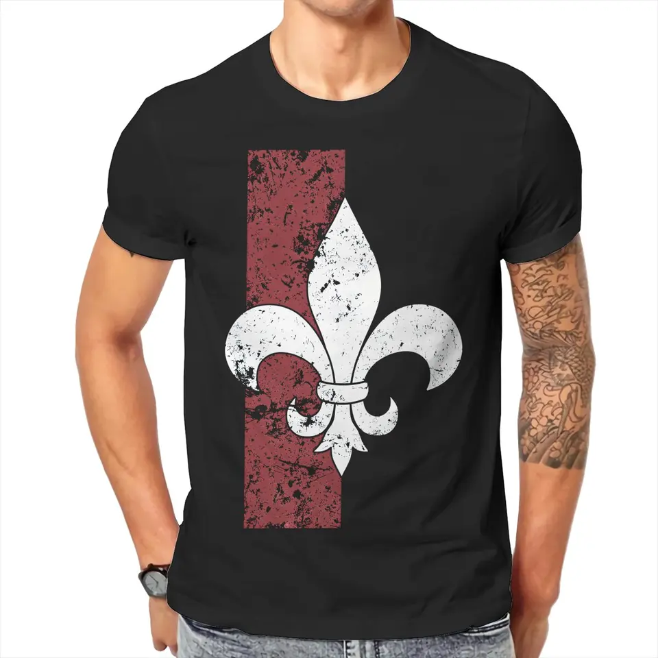 Fleur de lis červené tričko Vintage muži grunge tínedžer obliekanie vrcholy voľnej bavlny posádky posádky tričko
