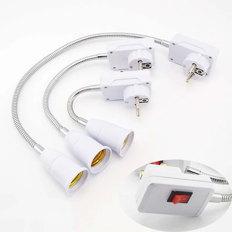 Flexibilná zástrčka EÚ/UK Flexibilná predĺženie E27 Light Light Light Extension Prevodník Adaptér Základná lampa Základná lampa Držiak na základňu s prepínačom 23 cm-53 cm