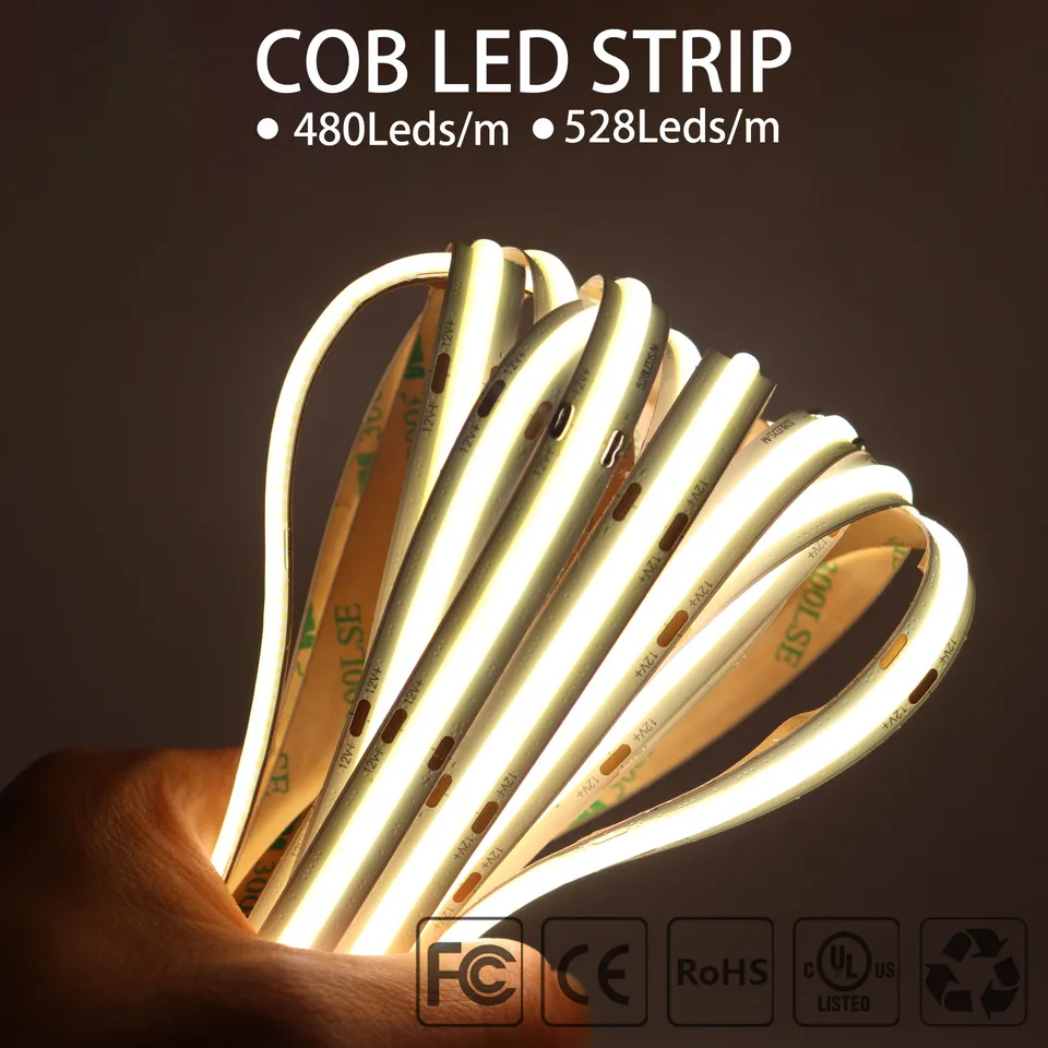 Flexibilný prúžok LED diódy s vysokou hustotou FCOB FCOB 480/528LED/M LED svetlá Páska Teplo teplú/prírodu/chladno biele lineárne stlmiteľné DC12V/24V