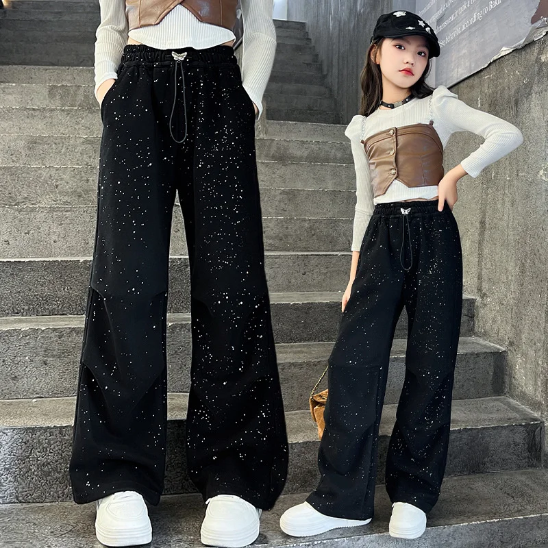 Flitre dievčatá Spring Pants Deti na jeseň Príležitostné nohavice 2025 Nové deti so širokým nohavicami