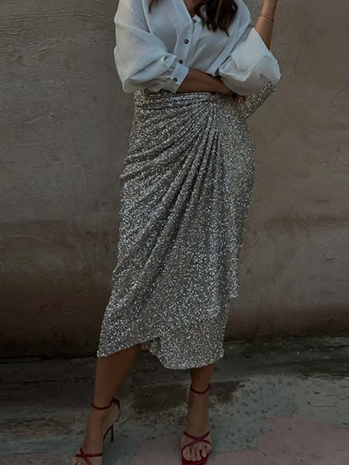 Flitre Split Belts midi sukňa žien šnuruje večerné párty elegantné šumivé sukne Bodycon Female 2024 Jeseň Street Folds Roupe