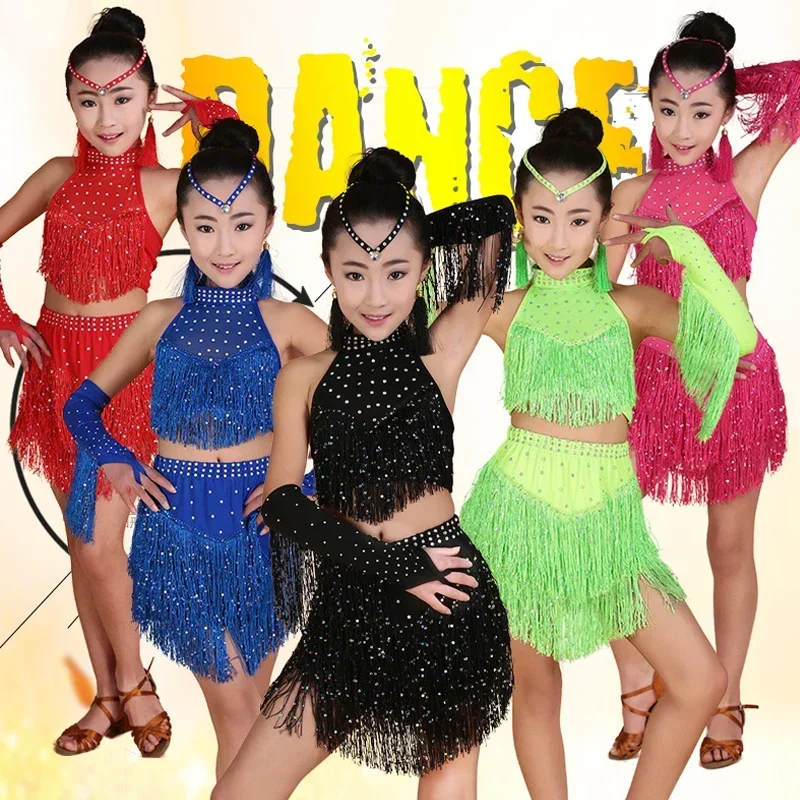 Flitrové latinské tanečné tanečné šaty pre dievčatá móda Cha cha salsa tango tanečný outfit pódium kostým