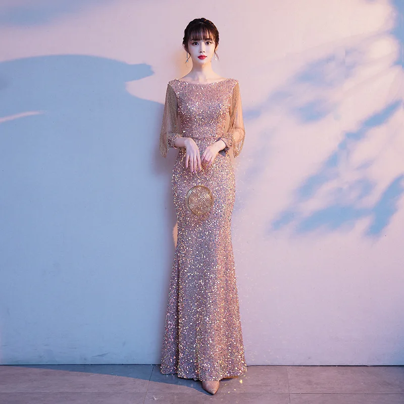 Flitry Mermaid Večerné šaty luxusné korálky Formálne šaty Ženy Elegantné večerné šaty maxi šaty