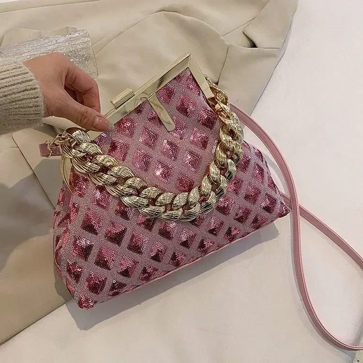 Flitry Ruka Bill Ramery Dámske tašky Shell Ručné vrecko Crossbody Clip Premium Light Luxusné husté reťazové ramenné kabelky Party
