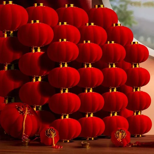 Flocking Red Lancers visiaci dekorálny festival svadobná mini lampa čínsky nový rok vešiak vianočná strata Tassel Domov Decotion Decotion