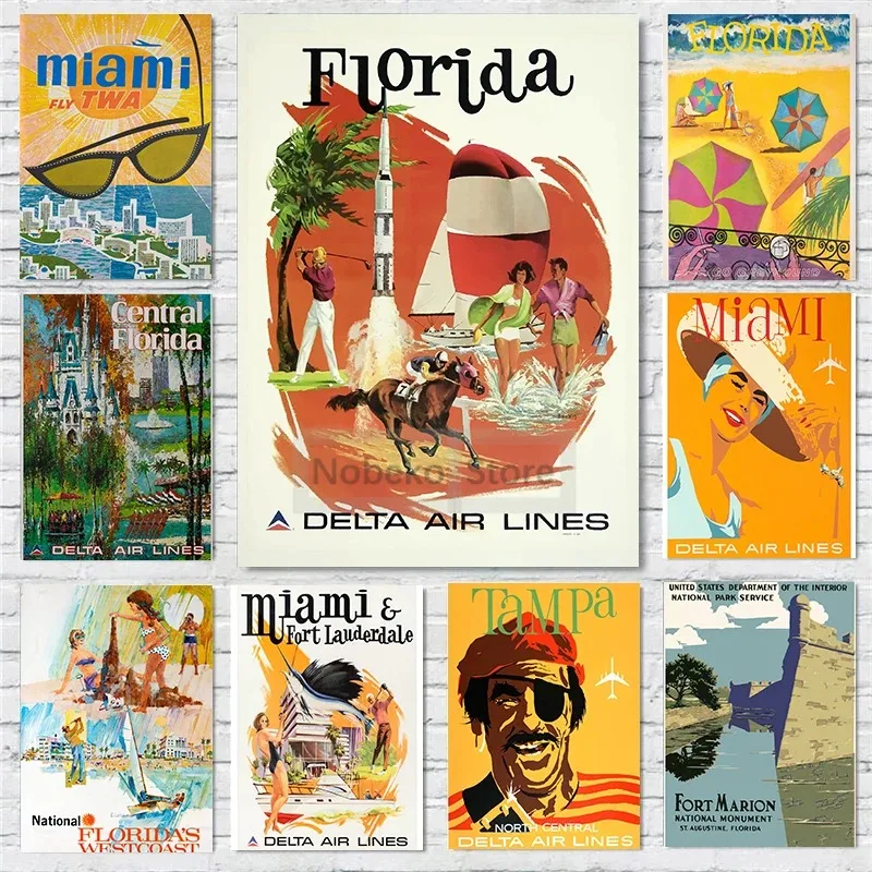 Florida Vintage cestovné plagáty Miami Orlando Tampa Westcoast Plagát a výtlačky plátno maľba nástenné umelecké obrázky Domáce izby dekor