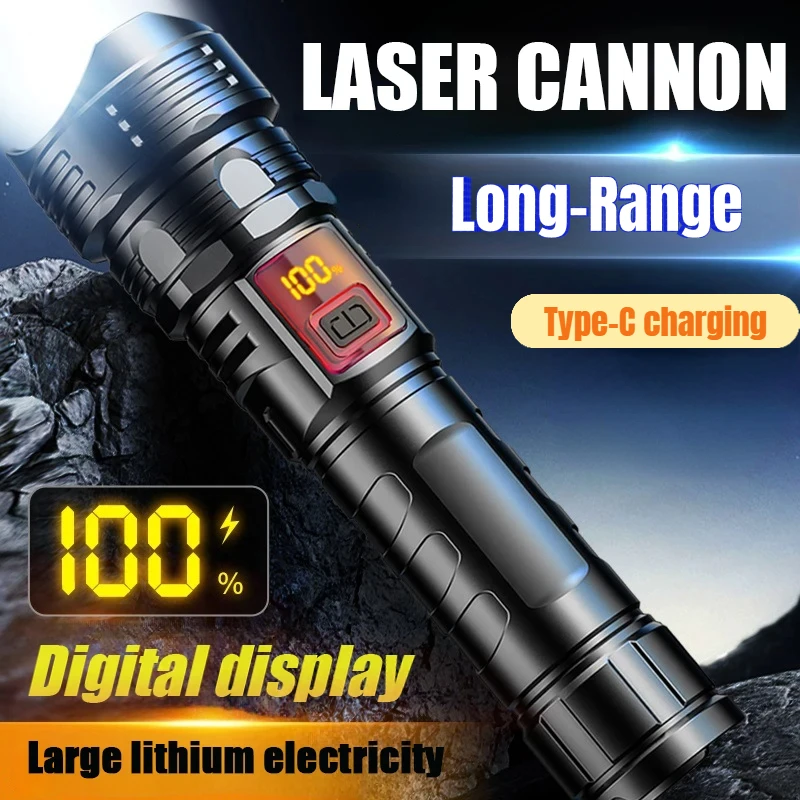 Flstar Fire Strong Light baterka typu C nabíjanie Teleskopický priblíženie s dlhým dosahom Biela laserová lampa domov vonkajší kemping pochodeň