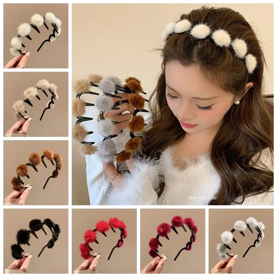 Fluffy Wave Hairball Headband Dámske vlasové obruč nekĺzajú plastové vlasy zimné vlasy Klip Kórejský štýl hlavy hlavy