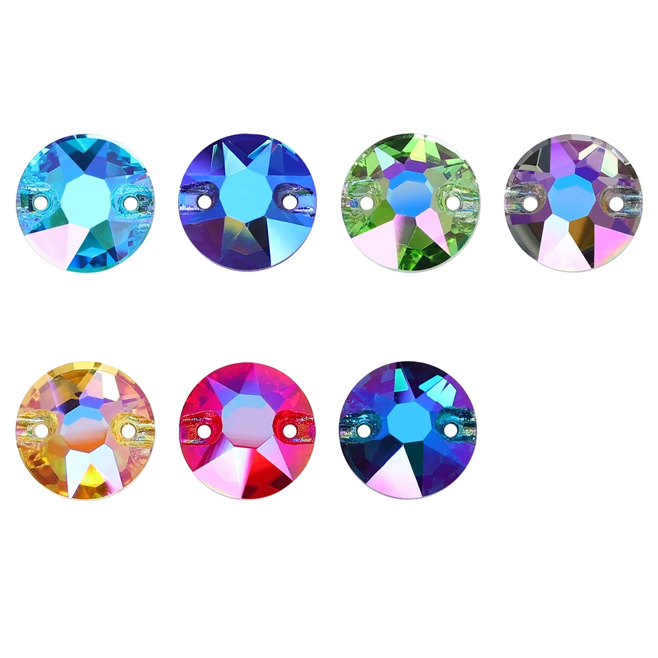 Fluorescenčné okrúhle sklo Šitie voľných kamienkov Rôzne veľkosti Flatback Crystal pre artefaktové svadobné šaty DIY Dekorácia