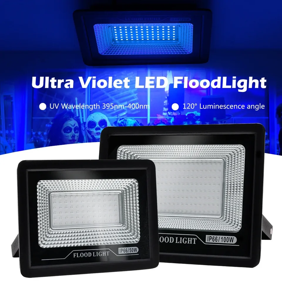 Fluorescenčné pódium UV Fluorescenčné svetlo UV žiarovky 220V 50W 100 W ultrafialové LED LED čierna svetlo vodotesné svetlomet strany Halloween dekorácia