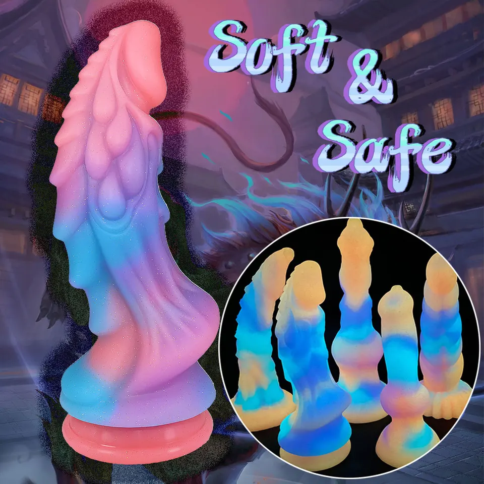Fluorescenčný zlý drak dildo Obrovské svetelné dildá pre ženu silikónový sací pohár psov análne zátky Masturbdator Sex Hračky pre páry