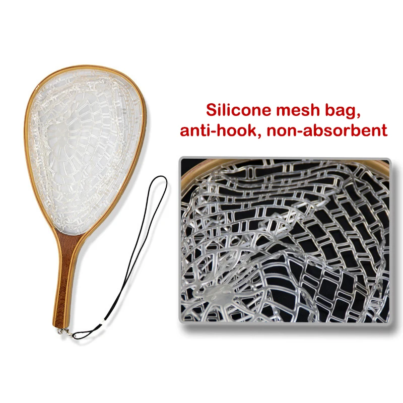 Fly Fishing Landing Net Soft Guber Small alebo Big Mesh Pstruh Catch a uvoľnite sieť bez magnetu